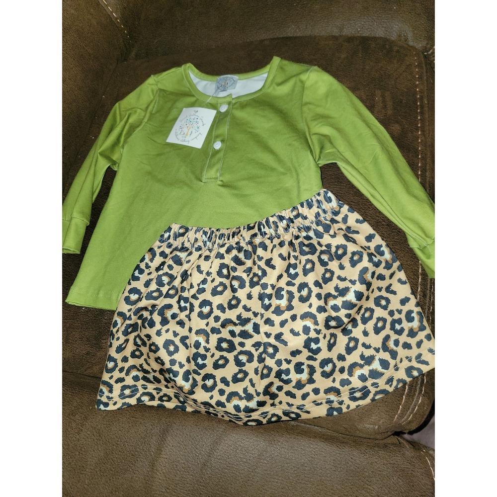 Sweet southern smocks boutique outfit green top leopard skirt size 24 months nwt
